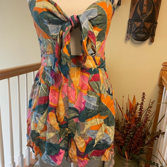 Blush Orange and Blue (floral) Spaghetti Strap Romper - Picture 5 of 9